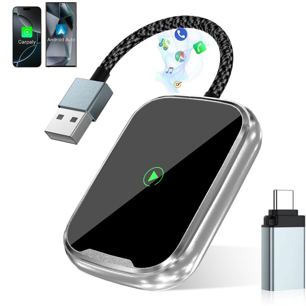 Wireless CarPlay Adapter, Converts Wired to Wireless, Stable & no Delay, Wireless CarPlay Adapter for USB & USB-C/Type-C Plug and Play Black