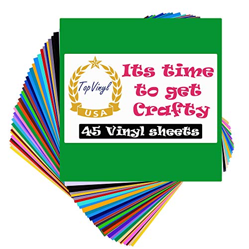 TopVinyl 12 x 12 Permanent Adhesive Vinyl Sheets. Works with Cricut and Other Cutters- 45 Vinyl Sheets, Assorted Colors Pack.