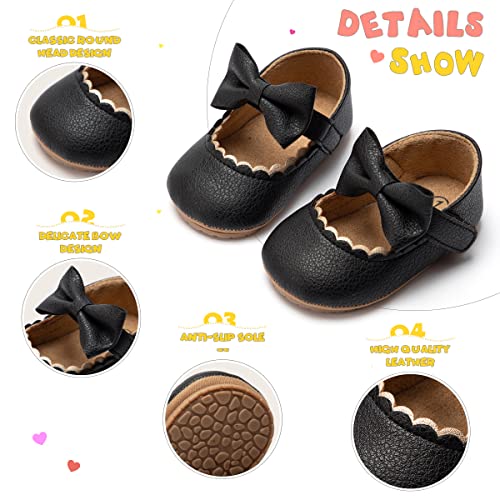 Ohsofy Infant Baby Girls Mary Jane Flats Soft Sole Non-Slip Bow Knot Princess Wedding Dress Shoes Toddler Crib Shoes F-Black #TOP4