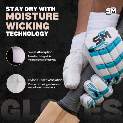 Image of SM Force Batting Gloves Men's | Cricket Gloves | Superlight Contemporary Design | Premium Calf Skin Palm | High-Density Fibre Shield Fingers | Maximum Flexibility | Club Match Gloves | Size Men's
