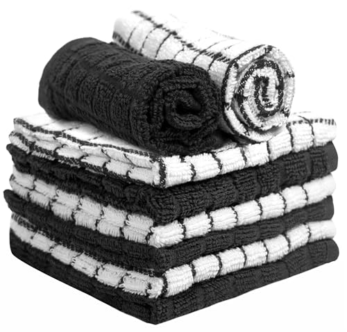 Image of Bumble Dish Cloths (6 Pack) | 12 inch x 12 inch | 100% Cotton Kitchen Towels | 405 GSM | Soft, Highly Absorbent & Durable Dish Towels for Kitchen | Black