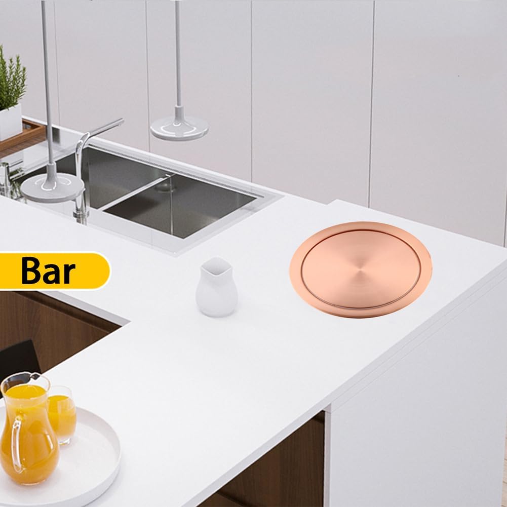 Countertop Round Trash Can Lid, Embedded Stainless Steel Bin Flip Cover, Space-Saving Waste Solution, Round Sleek Swing Cover for Kitchen Desk,Rose Gold,Gold-252mm (Rose Gold-252mm