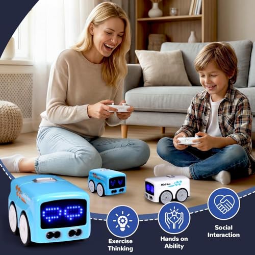Image of Xiza Mini Bus RC Toy for Kids, Smart Sensor Robot Car with Infrared & Hand Gesture Control, 5-in-1 Modes (Follow, Escape, Remote & Music),USB Type-C Rechargeable Educational Toy for Boys & Girls