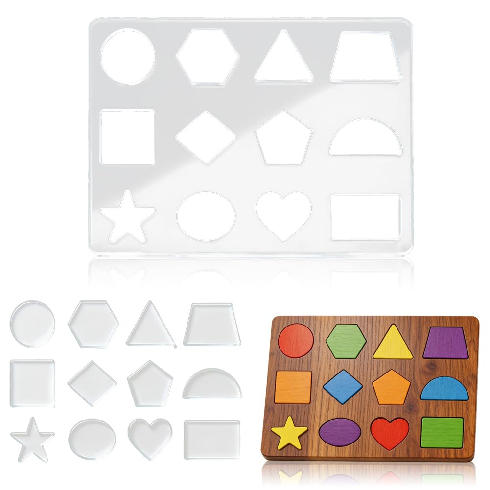INFUNLY 1Pc Geometric Shapes Acrylic Router Template 11.8x8.7 Inch Clear Geometric Inlay Guide Template for Woodworking Kitchen DIY Crafts Transparent Mathematical Pattern