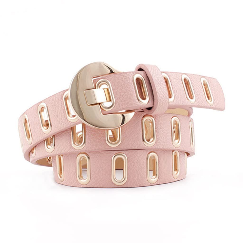 Womens Belt Round Metal Pin Buckle PU Belt O -Ring Buttonhole Ladies Jeans Belt Color B Size 105cm