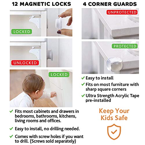 image for DLux Magnetic Cabinet Locks Child Safety 41-Piece Kit with New Upgrade