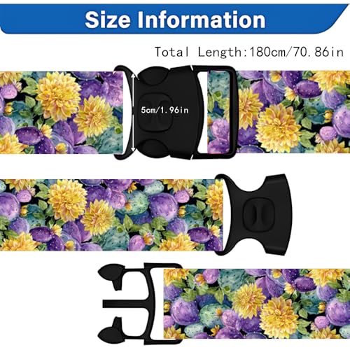 Image of 2 Pack Luggage Straps for Suitcases, Adjustable Travel Belt with Buckle, 2 inch Wide Heavy Duty Suitcase Straps for Summer Vacation, Purple Cactus Floral Pattern, Travel Essentials, Multi-Color