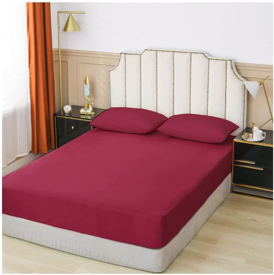 Image of Waterproof Mattress Protector Single Size 78x42 - Waterproof Terry Cotton Mattress Protector /Bed Cover Single Size Bed - Maroon Color - Water Proof Mattress Protector for Kids Urine