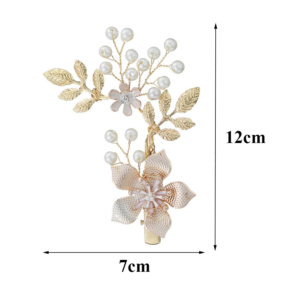 Gold Bridal Flower Hair clip Pearl Leaves Barrette Wedding Hair Accessory for Women Brides Bridesmaids - Image 2