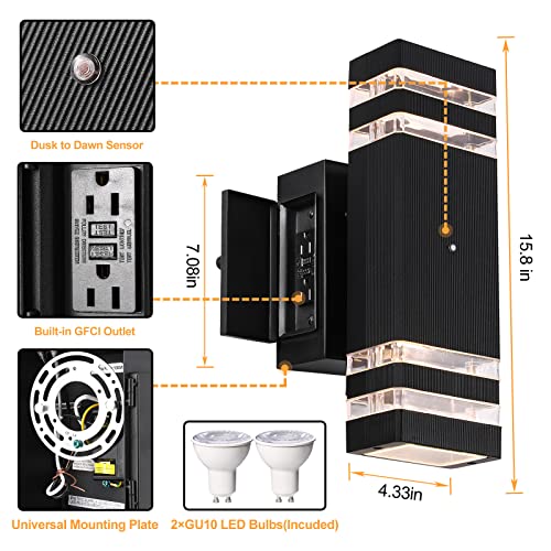 Teblampue Porch Lights With Gfci Outlet, Dusk To Dawn Outdoor Lights With Outlet, Ip65 Waterproof Anti-Rust Exterior Light Fixture Outside Wall Sconce For House Porch Garage Front Door #TOP5