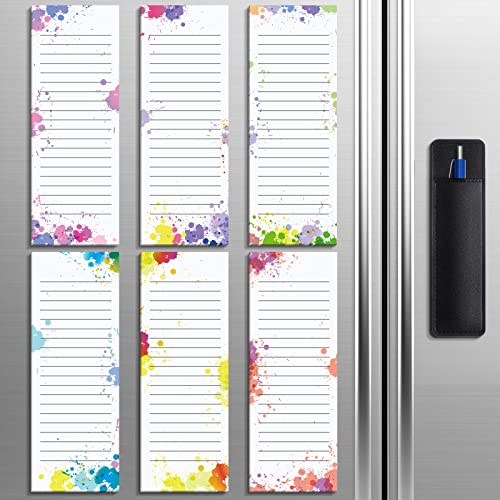 Sinmoe 6 Pack Magnetic Notepads for Refrigerator with Pen Holder 9 x 3.5 Inch Magnetic Memo Pads Cute Grocery Shopping List for to Do Memos, Totally 180 Sheets(Ink Painting,Watercolor Color)
