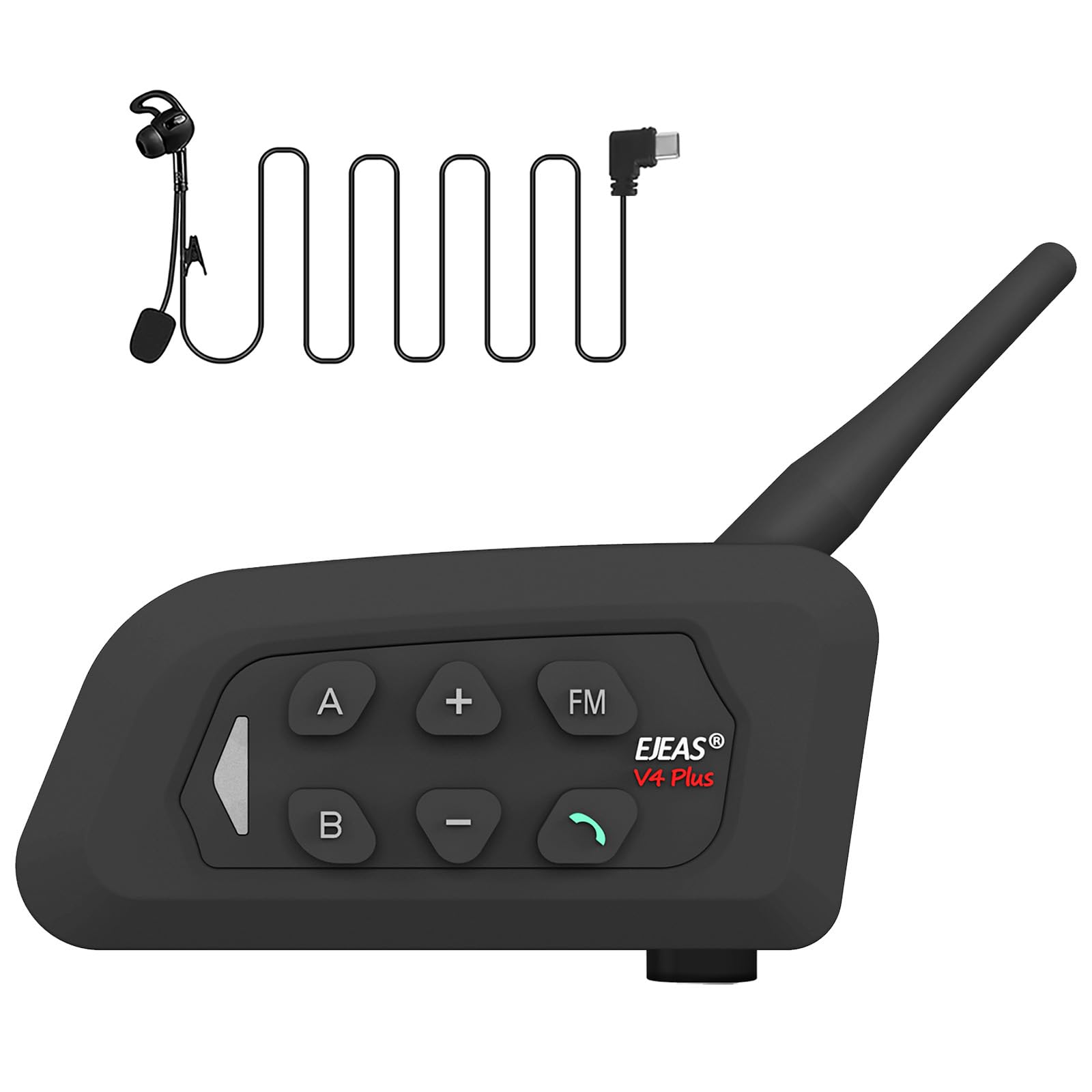 EJEAS V4C Plus - Cuffie interfono Bluetooth con radio FM e riduzione del rumore CVC, per 4 arbitri, interfono (1 pezzo)
