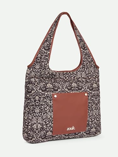 Image of ZOUK Printed Sora Tote Bag | Handcrafted Rollable Women's Tote | Vegan Leather & Canvas Lightweight Shoulder Bag for Daily Use