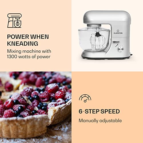 Klarstein Bella Rossa 2G - Küchenmaschine, Rührmaschine, Knetmaschine, 1300 Watt, 1,6 PS, 5,2 Liter, planetarisches… – Bild 4