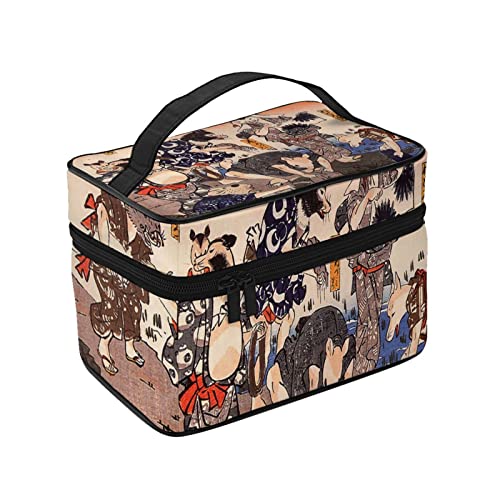 化粧ポーチ メイクポーチ そめいろづくし 浮世絵 コスメ収納 便携式 化粧バッグ 化粧箱 プロ用 化粧ケース 持ち運び メイクボックス 大容量 化粧品収納バッグ 洗面用具入れ 旅行 出張用 軽量 小物入れ 化粧道具 カバー付きのファスナー