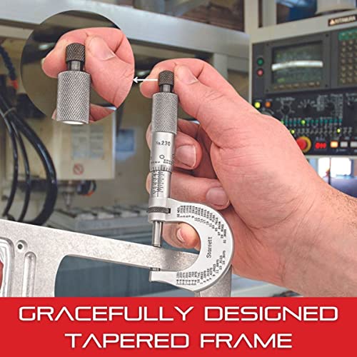 Starrett Outside Micrometer With One-Piece Spindle, Satin Chrome Finish And Tapered Frame - Quick And Easy Adjustment, 1-2" Range, .0001" Graduations - T436.1Xfl-2 #TOP5