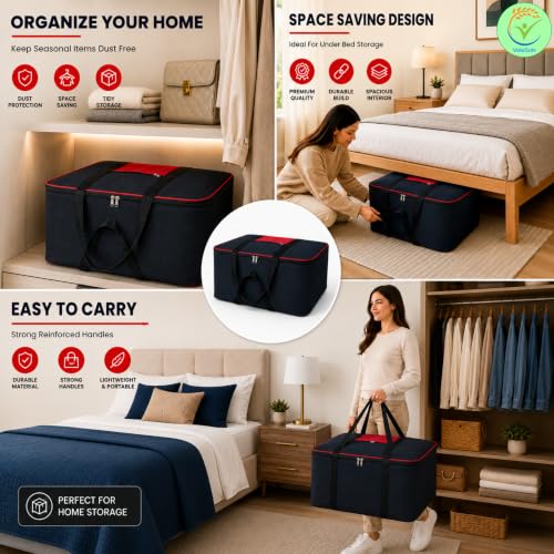 Image of Storage Bags for Blanket, Clothes, Toys and Bed Sheet Cover Bag - Underbed Large Size Black Cover Bags (Pack of 8, 54 x 46 x 28 cm)