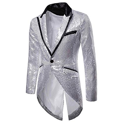 Mens Party Sequin Blazer, Slim Fit Shiny Prom Tuxedo Jacket One Button Lapel Suit Fashion Wedding Dinner Sport Coat for Men