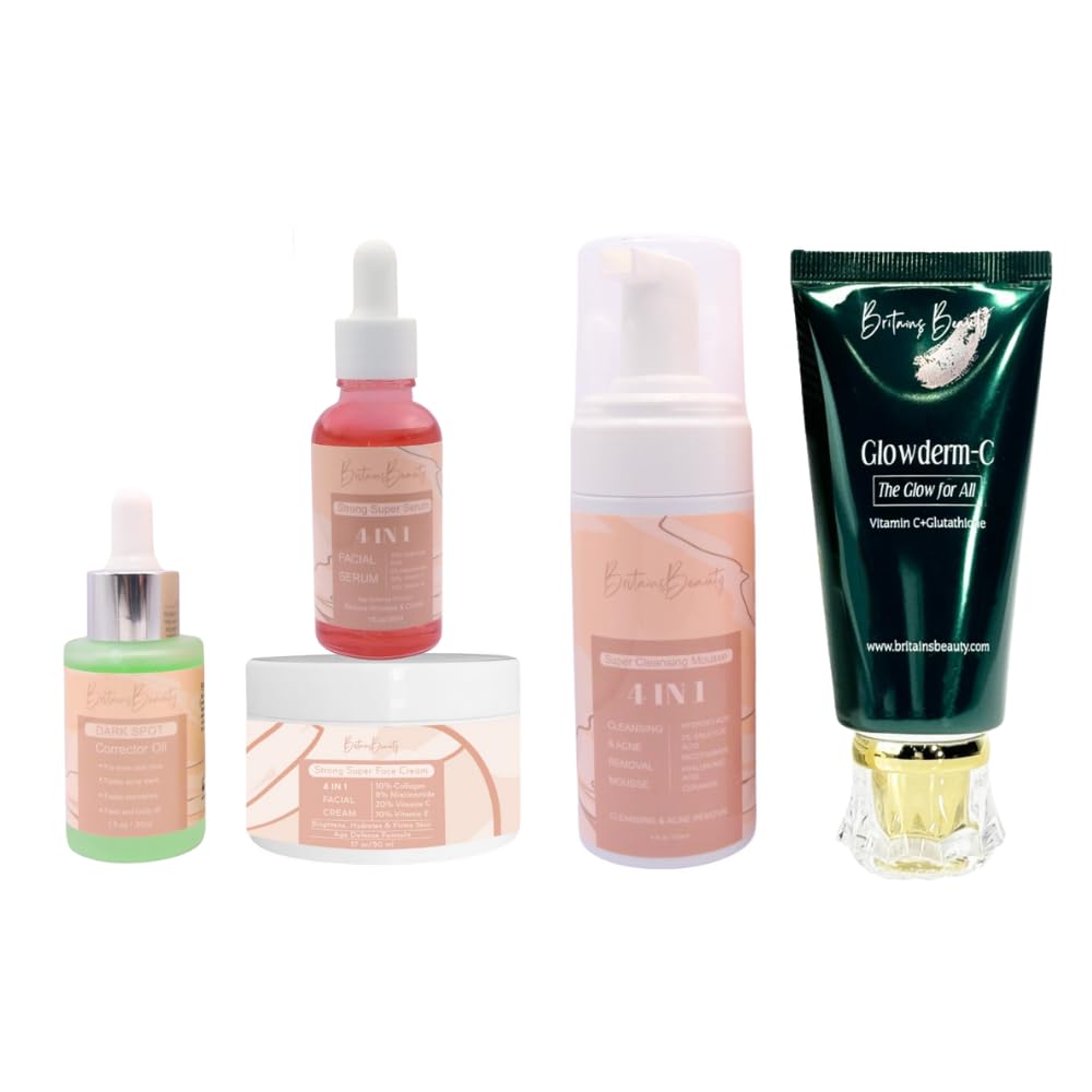 Britain's Beauty Ultimate Skincare Set, Glowderm-C Cream, Cleansing & Acne Removal Mousse, Facial Serum