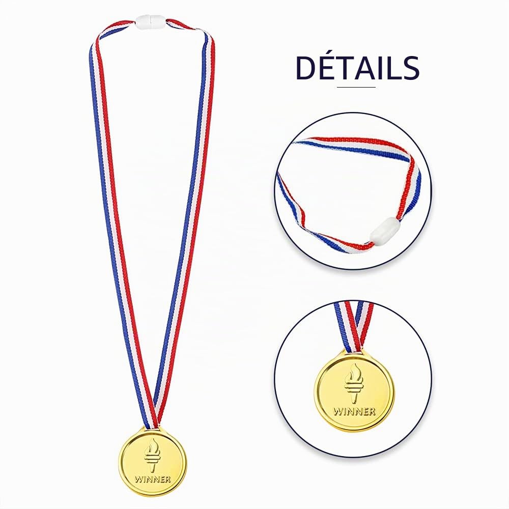 Pllieay 100 Pièces Médailles Enfants Médailles Or en Plastique pour Compétition, Thème Sport Day, Récompenses