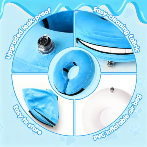 Image of Grand Line Inflatable Dog Cone Collar, Soft Pet Recovery After Surgery (M+) | Does Not Block Vision | Protective Pet Neck Cone Alternative for Small, Medium, Large Dogs & Cats | Solid Blue