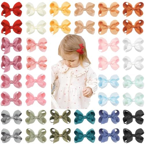 Image of CÉLLOT 40 Pieces 3 Inch Hair Bows for Girls Clips Grosgrain Ribbon Boutique Hair Bow Alligator Clips For Girls Teens Toddlers Kids