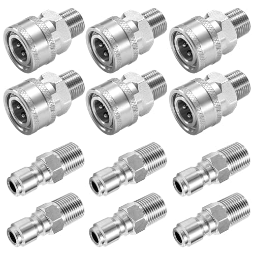 TasuoX 3/8 Inch NPT Pressure Washer Adapter Set 12-Piece Stainless Steel External Thread Quick Connector Kit - 3/8 NPT Male Thread Quick Connect Hose Fittings 5000 PSI