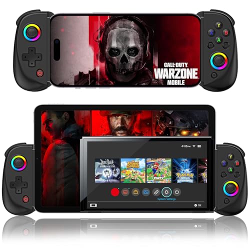 arVin Controlador de juegos móvil para iPad/tableta [dentro de 5-10 pulgadas] Gamepad inalámbrico para iPhone/Android/PC/Switch/PS4, con joystick RGB de efecto Hall/Turbo/Gyro de 6