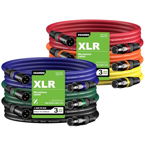 aokeo XLR-Kabel, XLR-Stecker auf Buchse, 3-polig, symmetrisches Mikrofonkabel für Studio-Recorder, Mikrofon, Mischpult, Lautsprechersystem, Phantomspeisung (1 m), 6 Stück