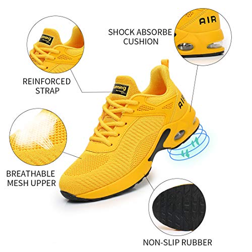 Womens Air Athletic Running Shoes - Air Cushion Shoes for Womens Mesh Walking Fashion Sneakers Breathable Gym Work Tennis Shoes Yellow Size 5.5