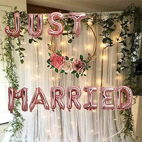 AONAT 49 Pcs JUST MARRIED Balloon Rose Gold Decoration Set Wedding Party Decorations, Just Married Banner Bridal Shower Just Married bunting for Wedding Birthday Party Bridal Shower Decorations