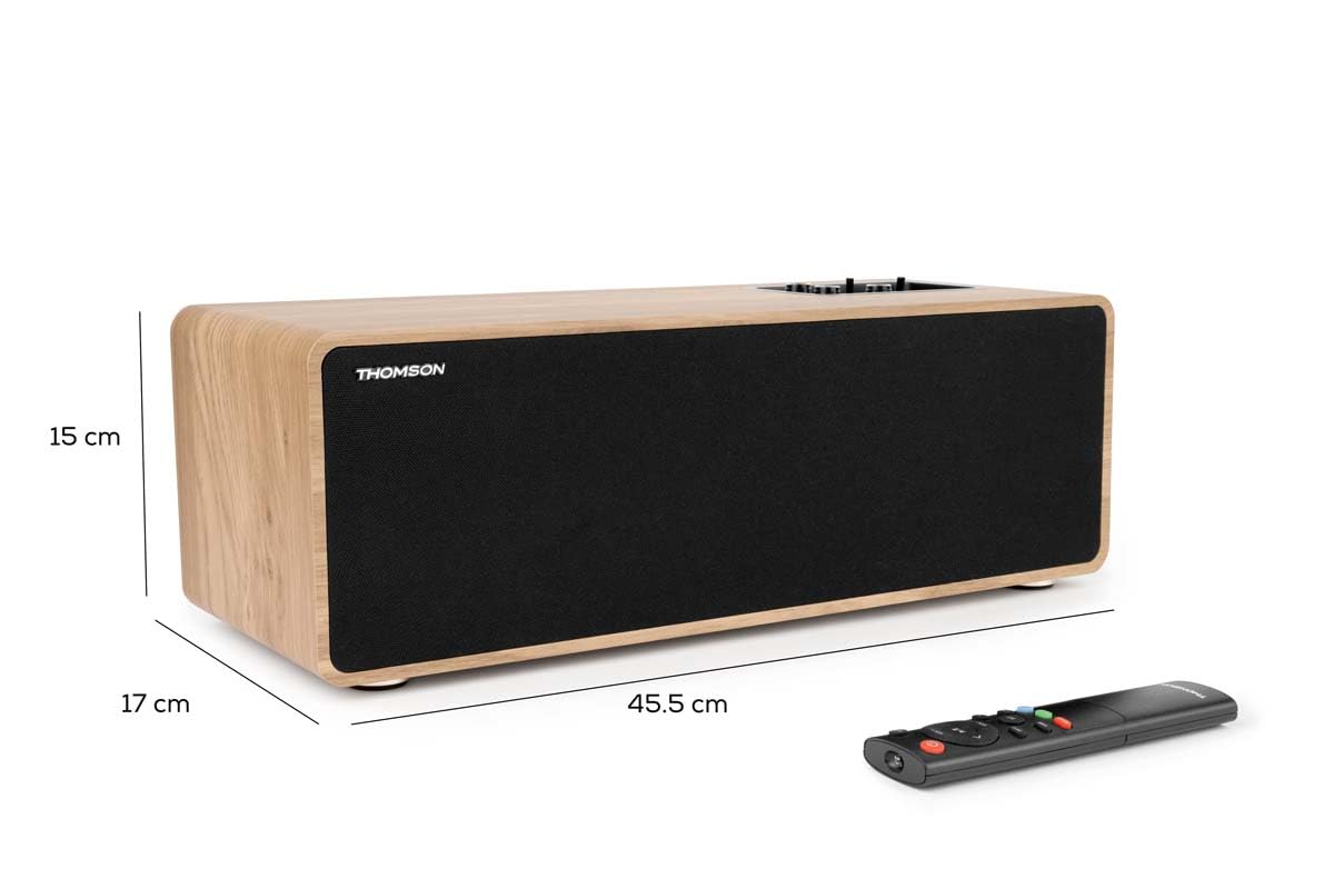 THOMSON Cosy Enceinte 150W Stéréo, Bluetooth 5.3, Lecture USB, Télécommande, recommandé pour Barre de Son TV Home Cinema, Smartphone, Platine Vinyle, PC et Console Jeu Video. en Bois – WS852