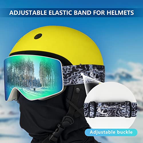 Opolly Ski Goggles, Double Layers Anti-Fog Ski Goggles Women,100% Uv400 Protection Snow Goggles For Men And Women (Blue Lens) (White Frame Green Len) #TOP5