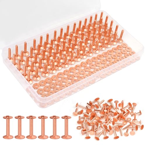 JUNESunShine 154Pcs Copper Rivets for Leather Pure Brass Rivets & Burrs for Saddle Belt Wallet Shoes Bag Keychain Crafts Making Fasteners Kit Easy to Install Leather Working 10mm*3.3mm*19mm
