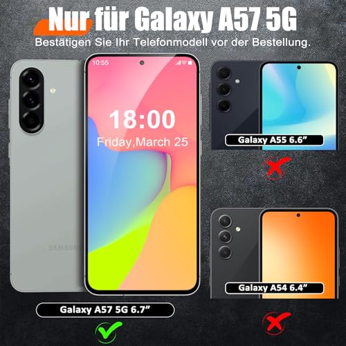 Giyer Panzerhülle für Samsung Galaxy A57 5G Hülle mit Schutzfolie, Handyhülle Case mit Kameraschutz 360° Metall Ring Ständer, Stoßfest Schutzhülle für Samsung A57 5G Cover Tasche (Schwarz)
