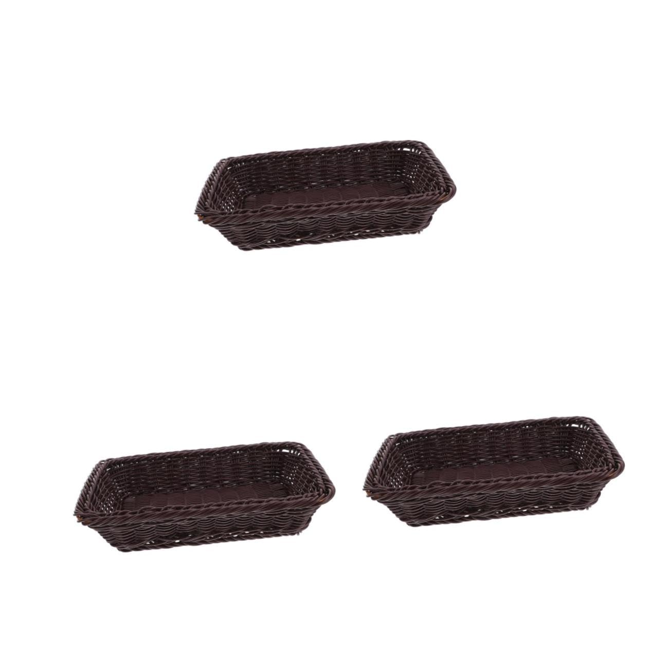 Amosfun 3 Piezas Cesta de Pan Tejida Multifuncional Cesta de Almacenamiento Decorativa para Servir Pan y Accesorios Oscuro