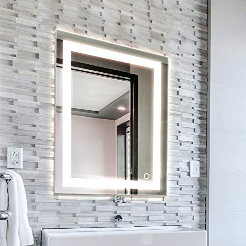 TOSCA 100087 White 24x30 Inch LED Bathroom Mirror, Anti-Fog Wall Horizontal or Vertical