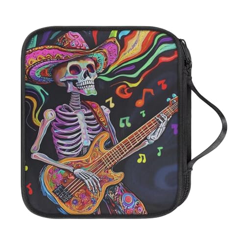 Hechitok Skeleton Guitar Crochet Hook Case with Zipper and Web Pockets for Crochet Needles/Knitting Accessories Lightweight Organizer Bag for Crochet Hook Kit Tools