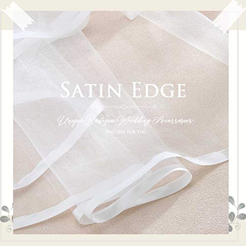 Feality Wedding Veil Satin Trim 2 Tier Ivory Short Bridal Veil Fingertip Length With Ribbon Edge For Brides (White) #TOP1