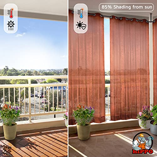 Image of HIPPO 150 GSM Outdoor Sun Blocking Balcony Eyelet /Grommet Curtains Sun & UV Protection, Light Filtering 4.5FTX9FT Long Door Curtain (Brown)