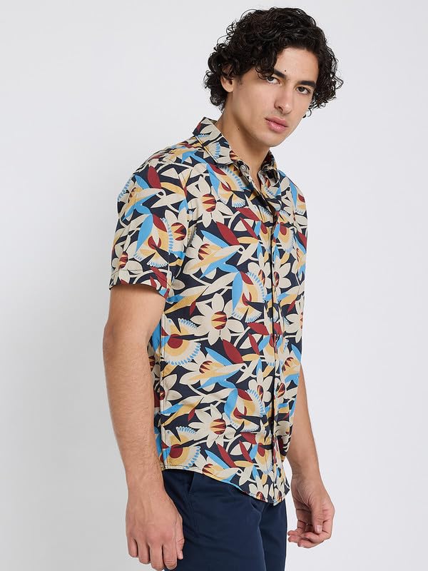 Image of Ben Sherman Mens Multi-Color Floral Print Short Sleeve Shirt | Lightweight Breathable