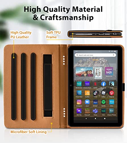 Grifobes Case [Only For 2022/2020 Released 12Th/10Th Generation] Kindle Fire Hd 8/8 Plus, Premium Pu Leather Folio Stand Smart Auto Wake/Sleep Cover With Built-In Stylus Holder/Pocket, Black+Brown #TOP2