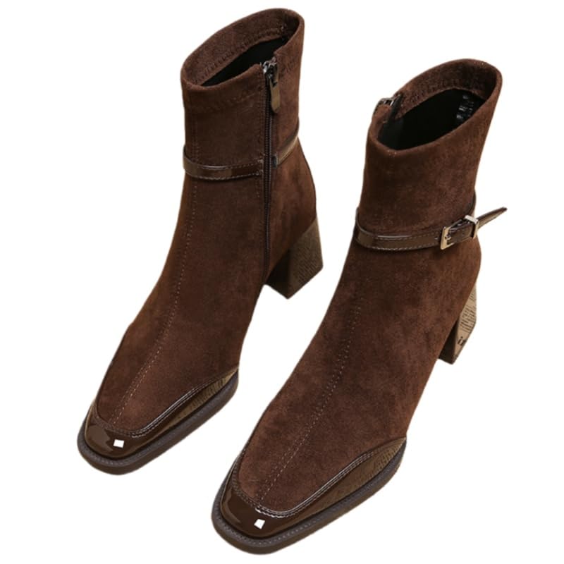 Vintage platform suede ladies short boots - Elegant style soft lining formal for work or date