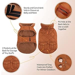 Queenmore Warm Dog Coat, Cold Weather Puffer Dog Coat, Quilting Winter Dog Jacket Ultra Thick Plush Lining with Storage Pockets (Brown, X-Small) Queenmore Warm Dog Coat Cold Weather Puffer Dog Coat Quilting Winter Dog Jacket Ultra Thick Plush Lining with Storage Pockets Brown X Small