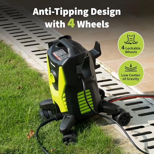 Yeryork Pressure Washer, Power Washer with 4 Lockable Wheels, Steel Wand, 4 Quick Connect Nozzles, 500ml Foam Cannon, High Pressure Washer for Decks/Driveways/Cars Cleaning