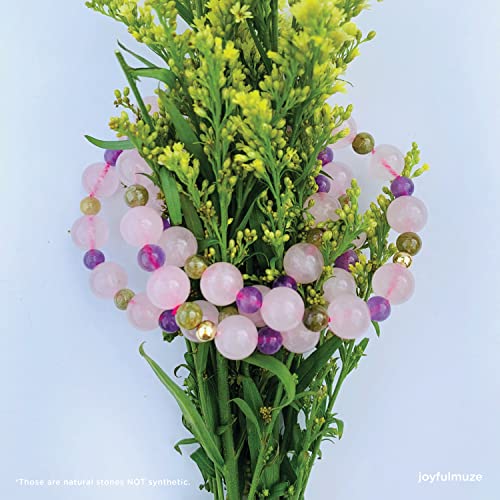 Joyfulmuze Rose Quartz Amethyst Peridot Stretch Bracelet, Natural Energy Crystal Stone Beads, Handmade Gift For Women Men, (Amethyst-Rose Quartz-Peridot) #TOP7