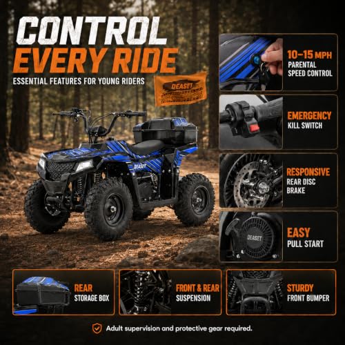 Image of XW-A19 40CC Four Wheeler 4-Stroke Gas Powered ATV Quad for 6+, Kids 4 Wheeler with Parental Speed Control, 15 MPH Max, 165 lbs Capacity, Pull Start, LED Headlight and Rear Storage Box (Blue)