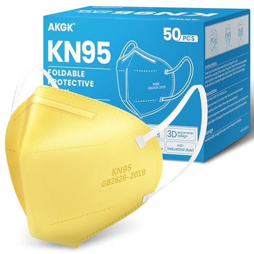 Image of akgk KN95 Face Mask 50 PCS, Breathable Protection Masks, 5-Ply KN95 Yellow Masks, Cup Dust Safety Masks
