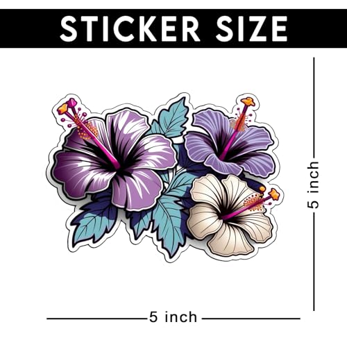 Image of Hibiscus Flower Sticker Tropical Floral Cluster Vinyl Decal Waterproof Aesthetic Flower Sticker for Laptop Water Bottle Car Bumper Notebook Scrapbook Botanical Gift