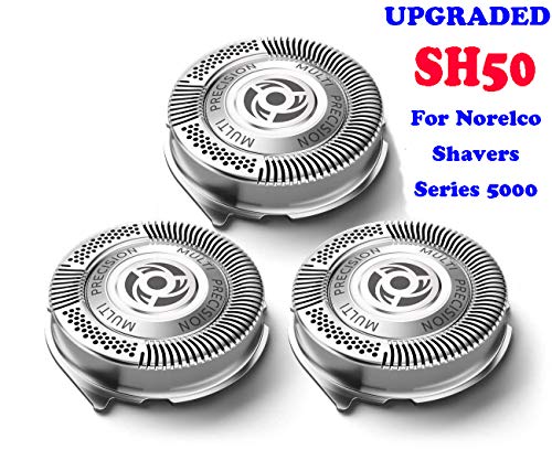 SH50/52 Norelco Replacement Heads for Series 5000, Razor Blades, Replacement Blades SH50 for Philips Norelco S5000, Lift & Cut Sharp No Pulling Hair Shaver Heads Easy Install [UPGRADED BLADE SET HQ8]